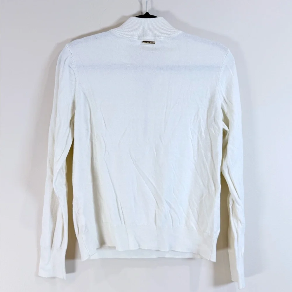 🔥Michael Kors White Half-Zip Pullover Sweater with Logo Pull Size M EC🔥